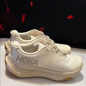 Hoka Cream and Tan Running Shoes